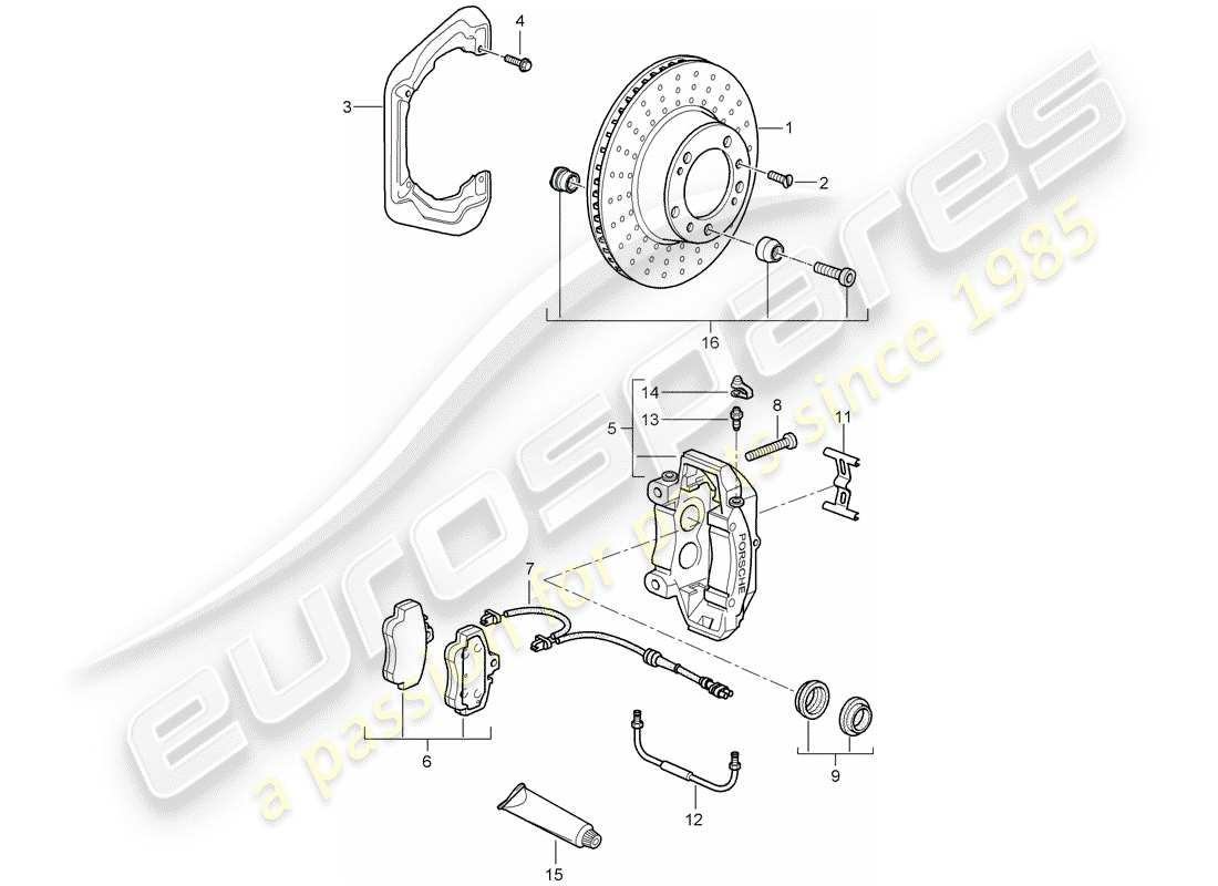 porsche 997 gt3 (2007) disc brakes part diagram