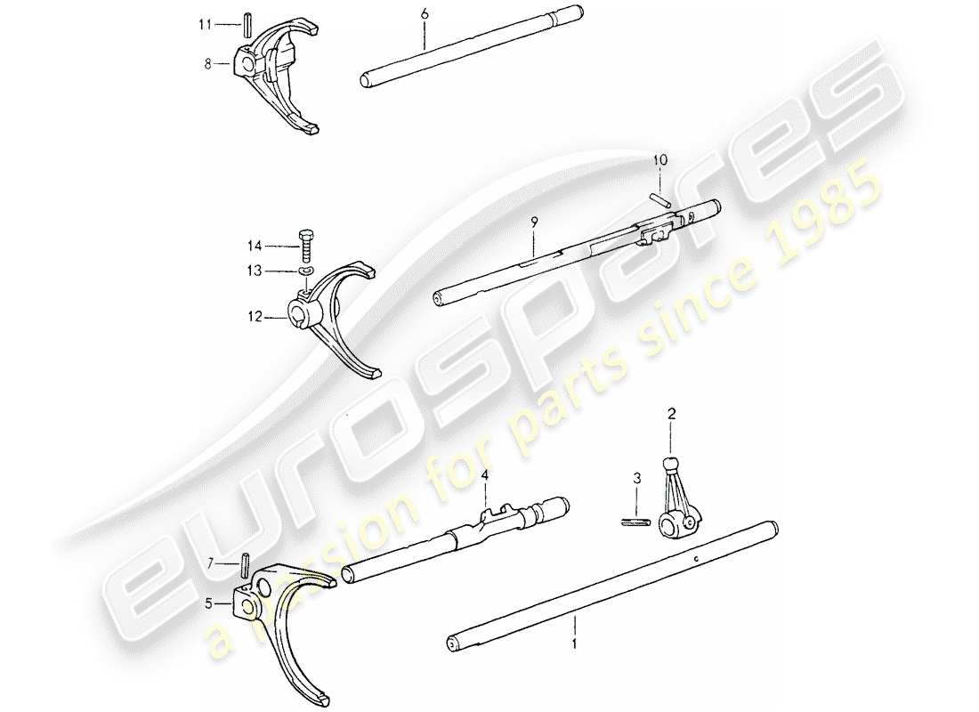 porsche 964 (1992) shift rods - shift forks part diagram