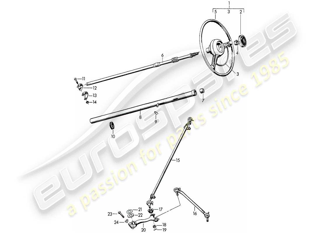 porsche 356/356a (1951) steering wheel - intermediate steering shaft - steering track rod - and - swing lever part diagram