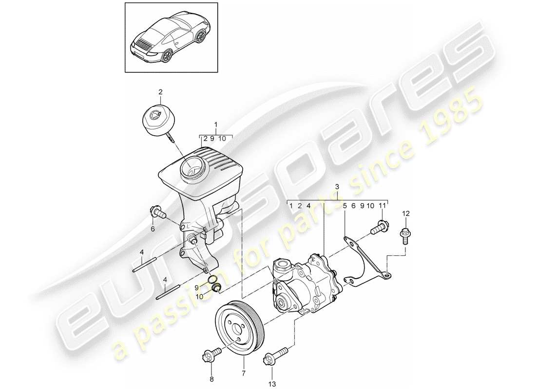 porsche 997 gen. 2 (2009) power steering part diagram