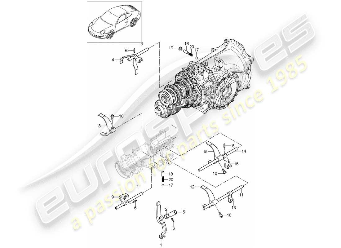 porsche 997 gen. 2 (2009) selector shaft part diagram