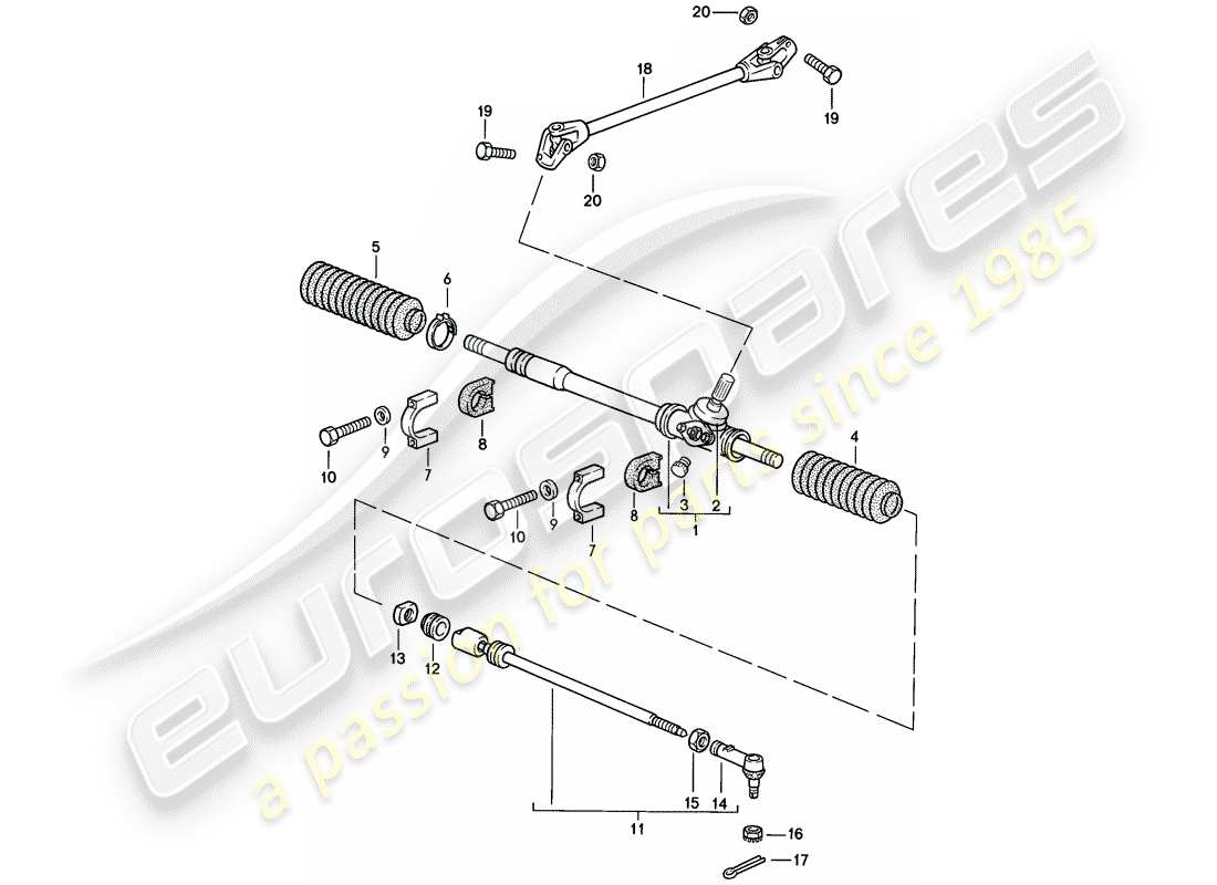 porsche 944 (1987) steering gear - steering track rod part diagram