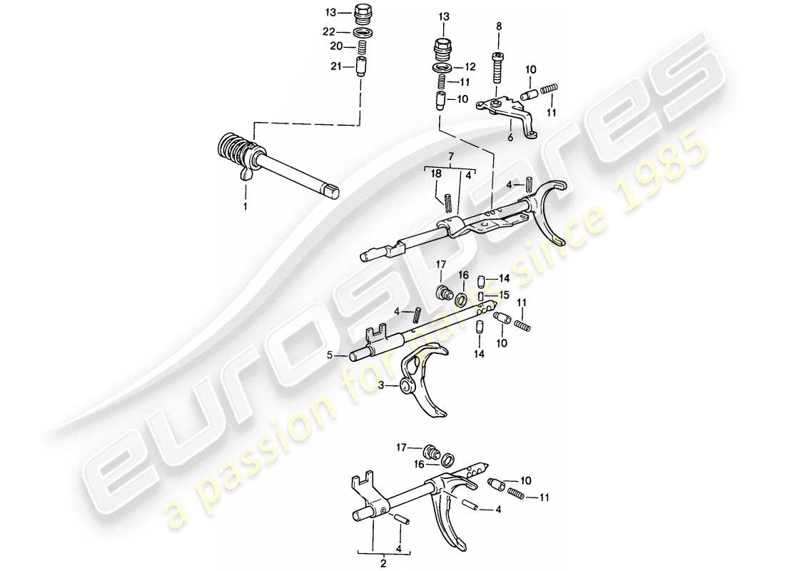 porsche 944 (1987) transmission control - manual gearbox part diagram