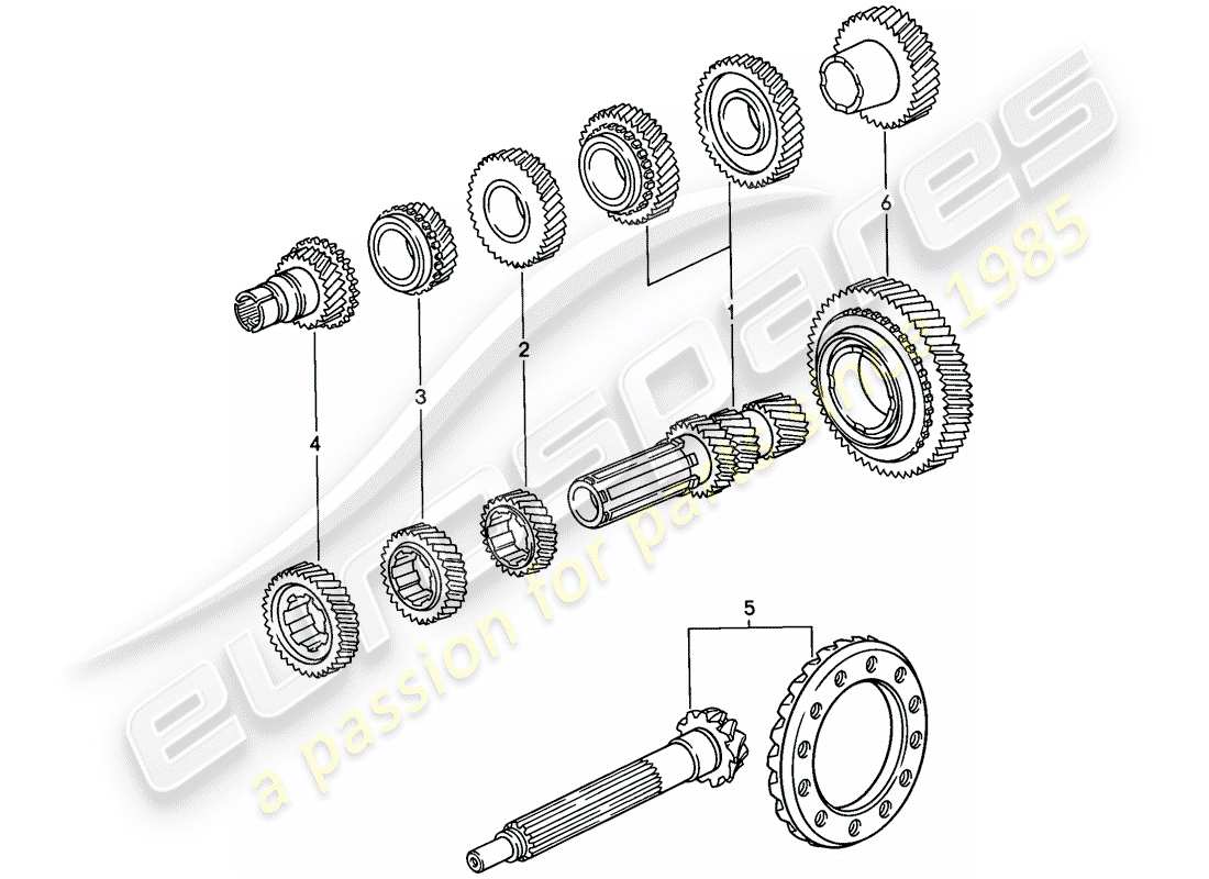 porsche 928 (1984) gear wheel sets - manual gearbox part diagram