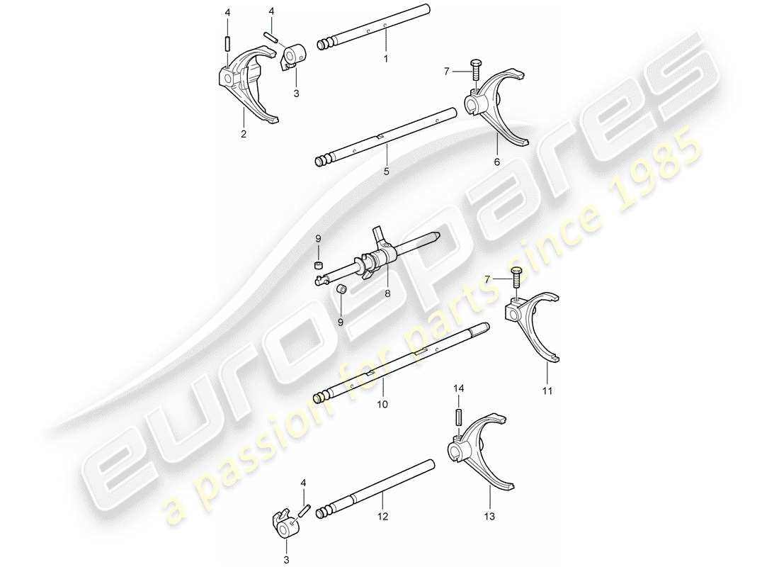 porsche 997 t/gt2 (2007) selector shaft part diagram