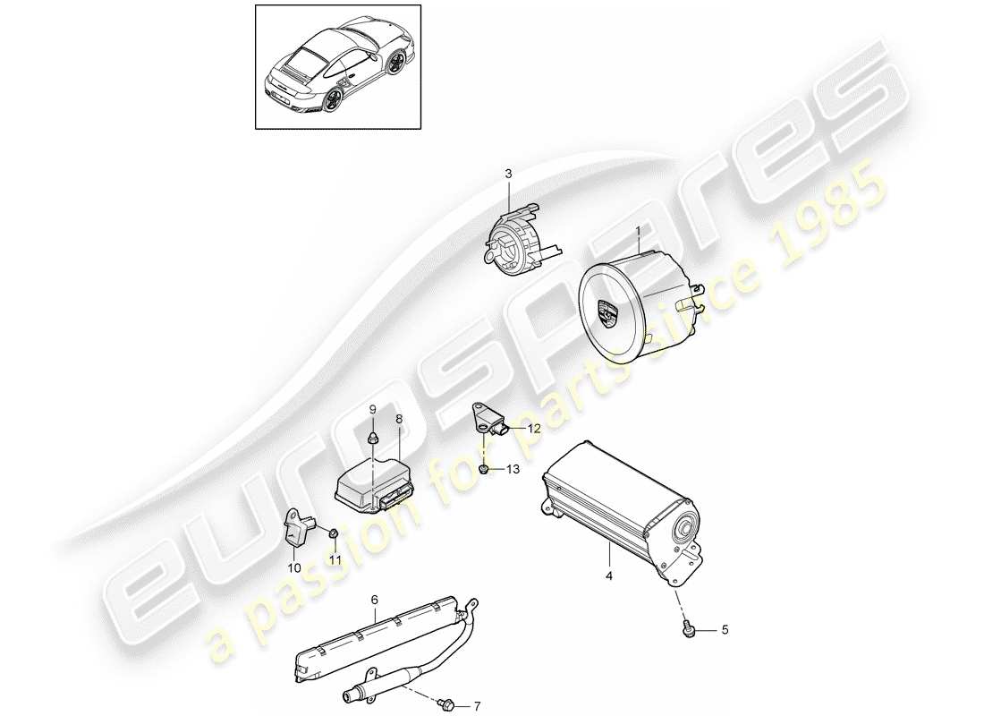 porsche 911 t/gt2rs (2013) airbag part diagram