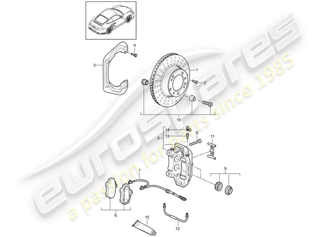 porsche 997 t/gt2 (2007) disc brakes part diagram