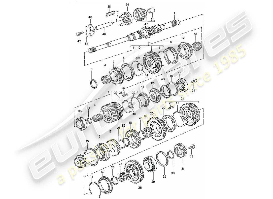 porsche 944 (1990) gears and shafts - for - manual gearbox part diagram