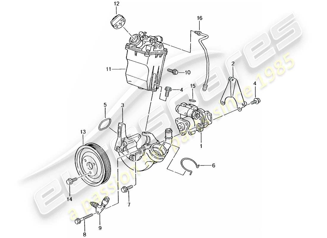 porsche 996 t/gt2 (2005) power steering - power-steering pump - container part diagram