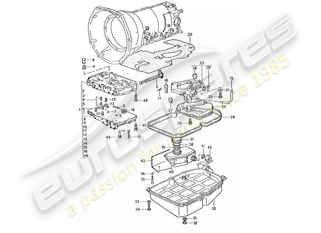 porsche 928 (1992) automatic transmission - shift-valve body part diagram