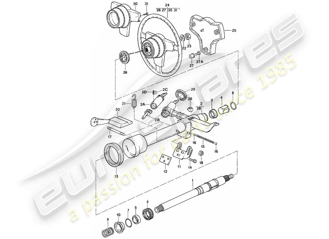 porsche 928 (1981) steering - steering wheel part diagram