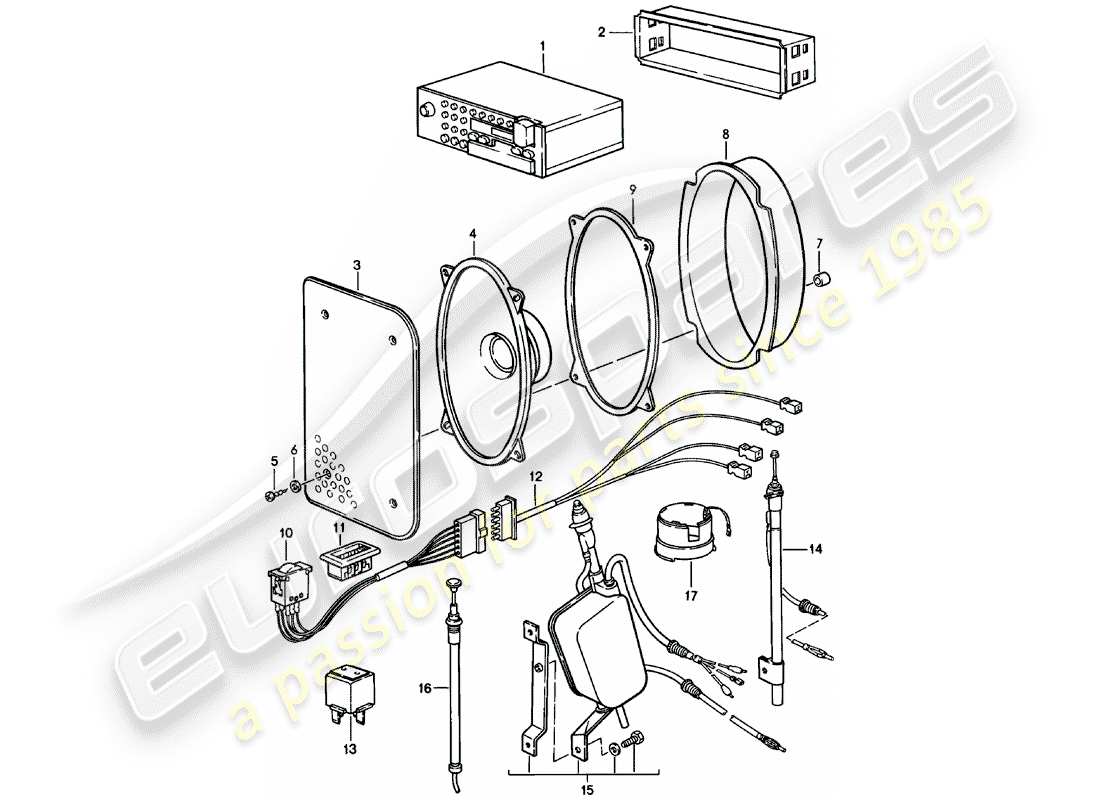 porsche 924 (1983) radio unit - with: - 4 - loudspeaker - d - mj 1983>> part diagram