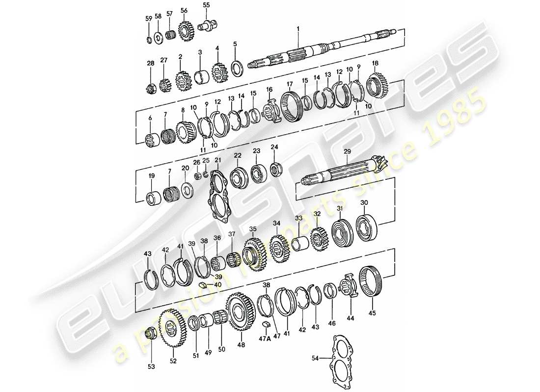 porsche 911 (1982) gears and shafts - 4. - speed - transmission part diagram