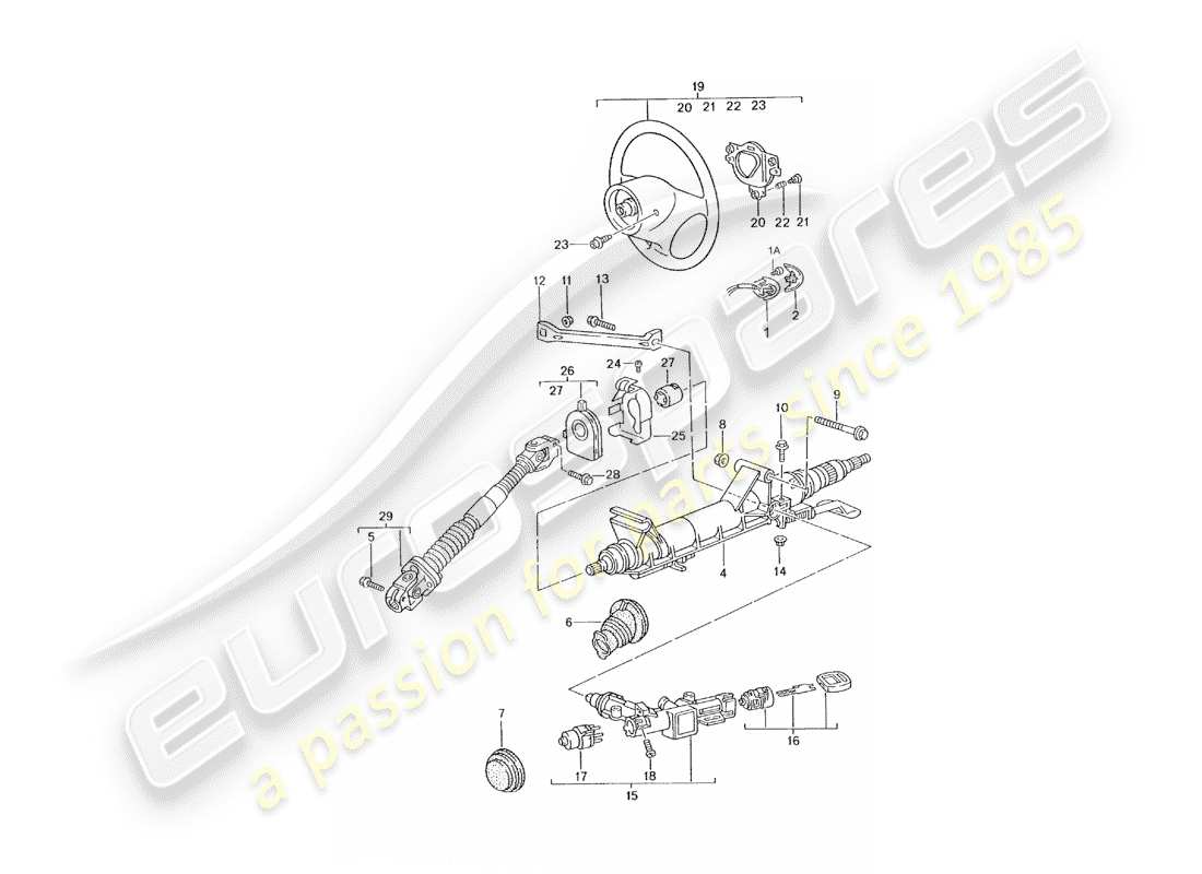 porsche 996 t/gt2 (2004) steering protective pipe - intermediate steering shaft - steering wheels part diagram