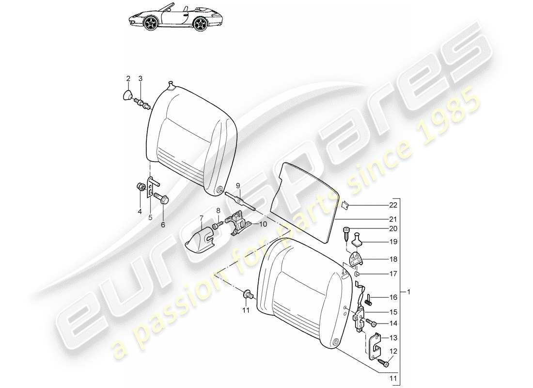 porsche 996 (1998) emergency seat backrest part diagram