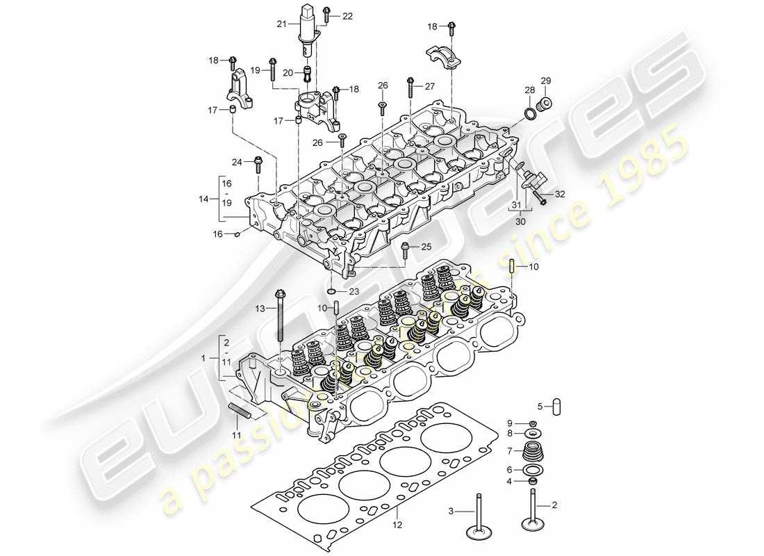 porsche cayenne (2004) cylinder head part diagram