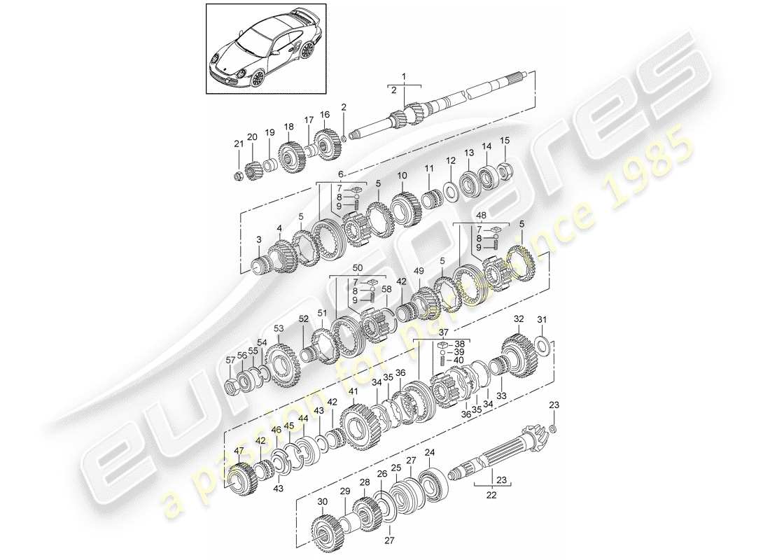 porsche 911 t/gt2rs (2013) gears and shafts part diagram