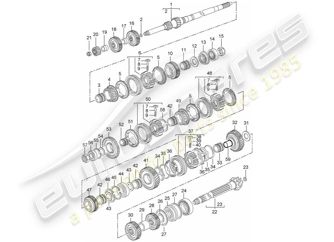 porsche 996 t/gt2 (2001) gears and shafts part diagram