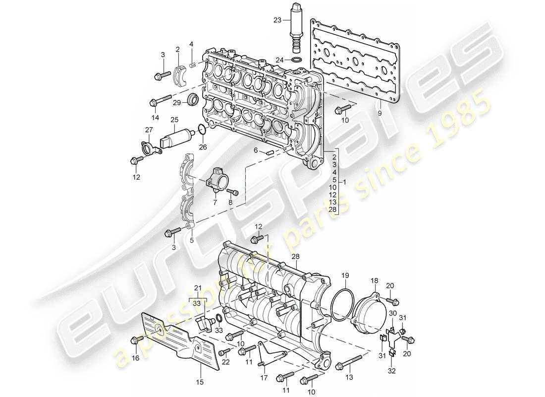 porsche 996 t/gt2 (2004) camshaft housing part diagram