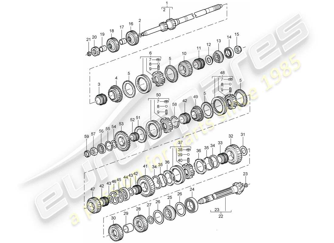 porsche 996 t/gt2 (2002) gears and shafts part diagram