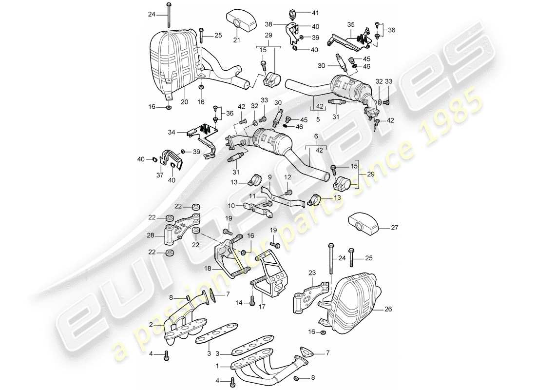 porsche 997 (2008) exhaust system part diagram