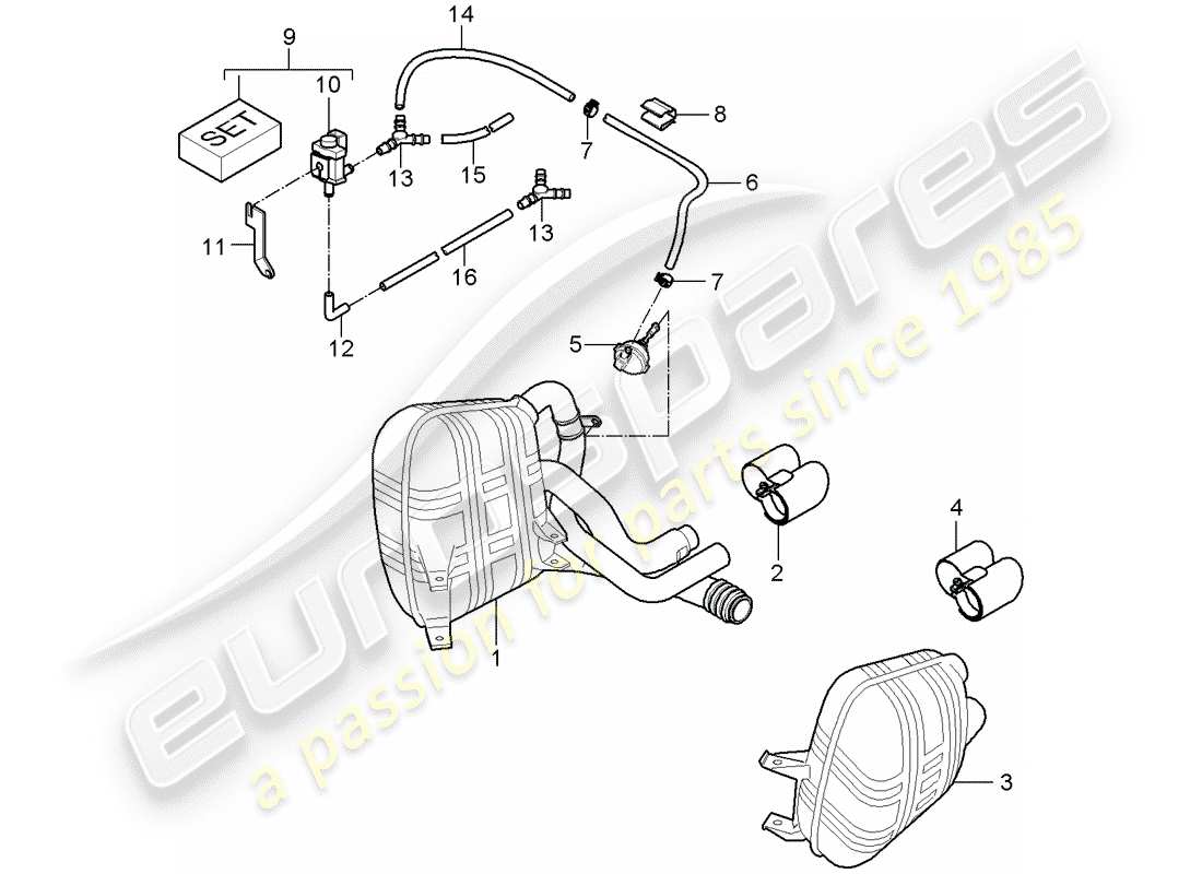 porsche 997 (2008) exhaust system part diagram