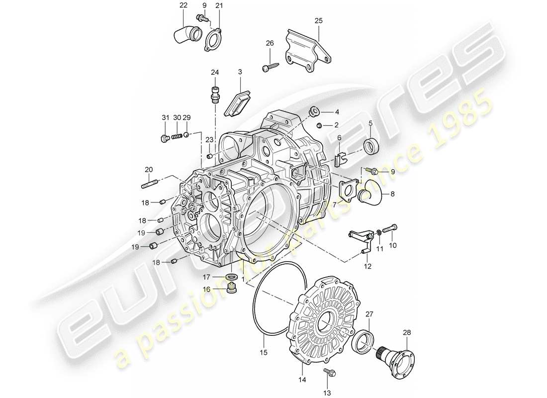 porsche 996 t/gt2 (2004) transmission case part diagram