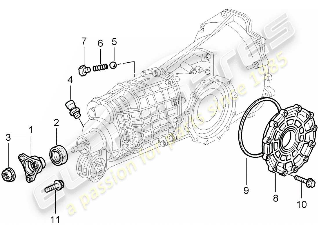 porsche 996 t/gt2 (2003) gear housing - transmission cover part diagram