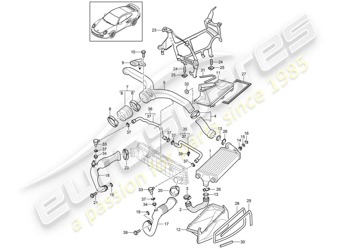 a part diagram from the porsche 911 t/gt2rs (2012) parts catalogue