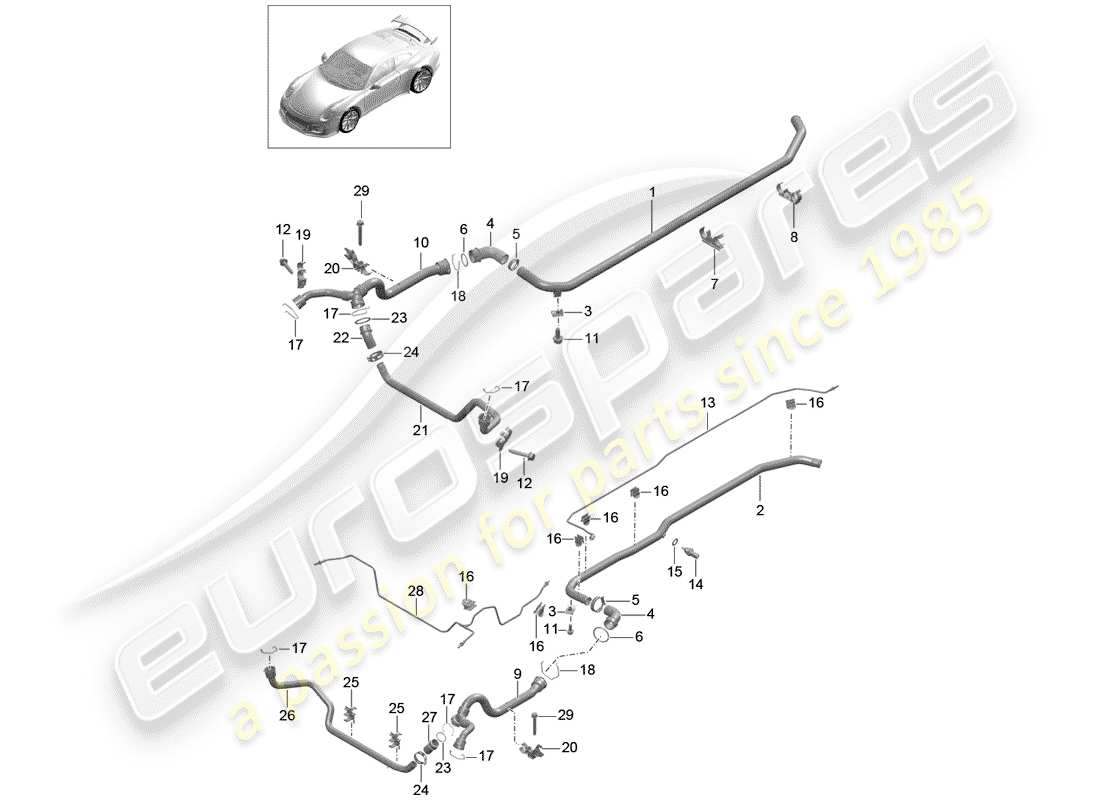 a part diagram from the porsche 991r/gt3/rs (2015) parts catalogue