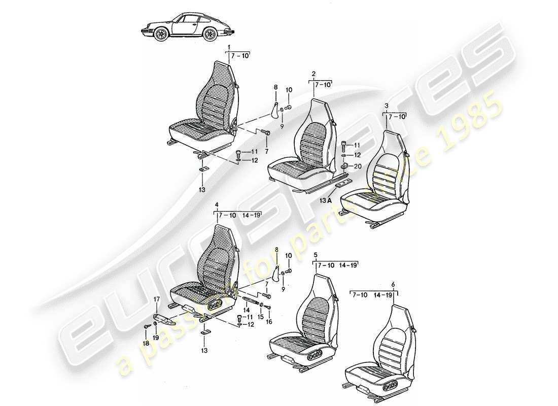 a part diagram from the porsche seat 944/968/911/928 (1987) parts catalogue