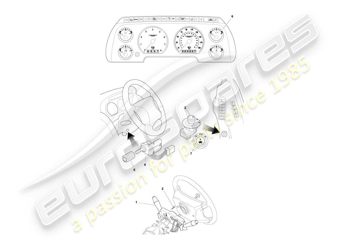 aston martin db7 vantage (2004) instruments & controls part diagram