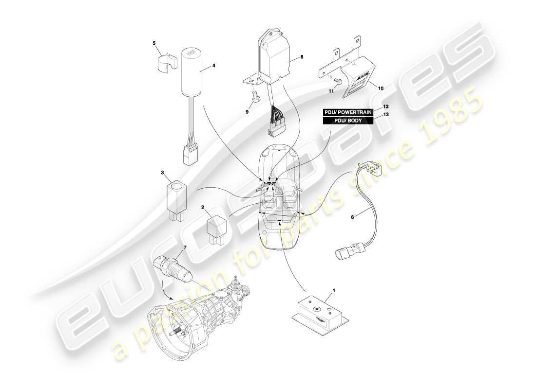 aston martin db7 vantage (2004) centrally mounted components part diagram