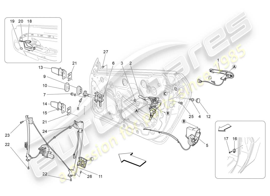 maserati granturismo s (2014) front doors: mechanisms part diagram