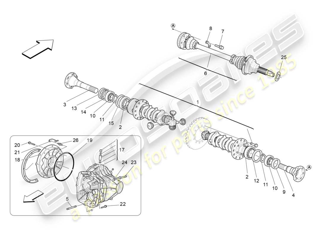 maserati granturismo (2011) differential and rear axle shafts part diagram