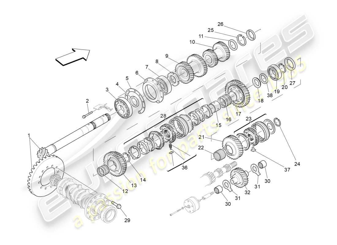 maserati granturismo (2011) lay shaft gears part diagram