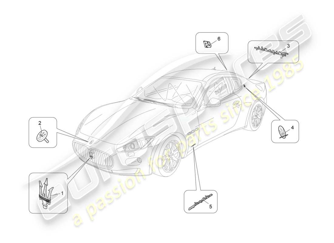 maserati granturismo (2012) trims, brands and symbols part diagram