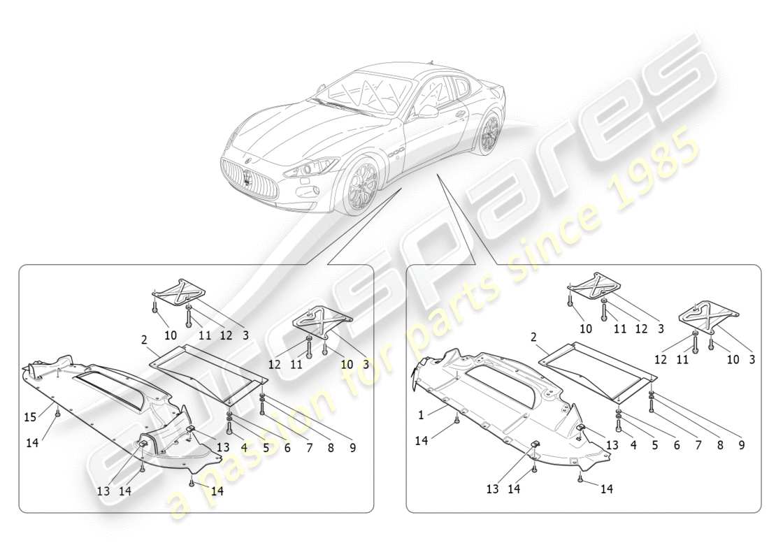 maserati granturismo s (2014) underbody and underfloor guards part diagram