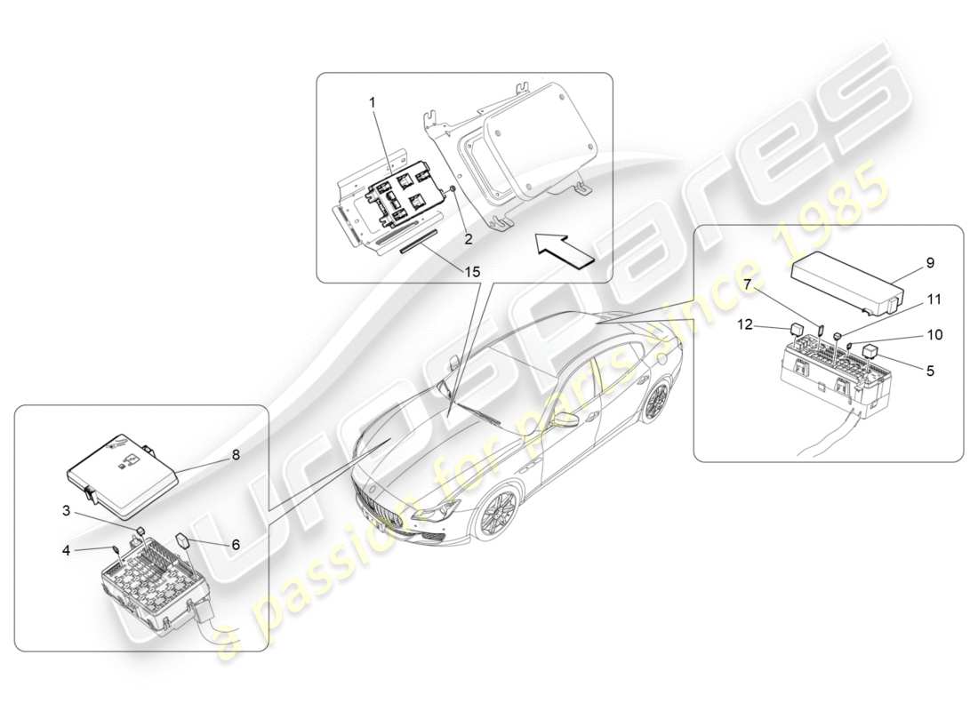 maserati qtp 3.0 bt v6 410hp (2014) relays, fuses and boxes part diagram