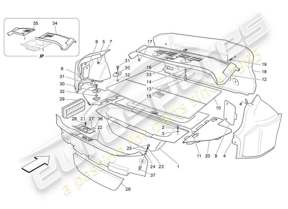 maserati granturismo (2011) luggage compartment mats part diagram