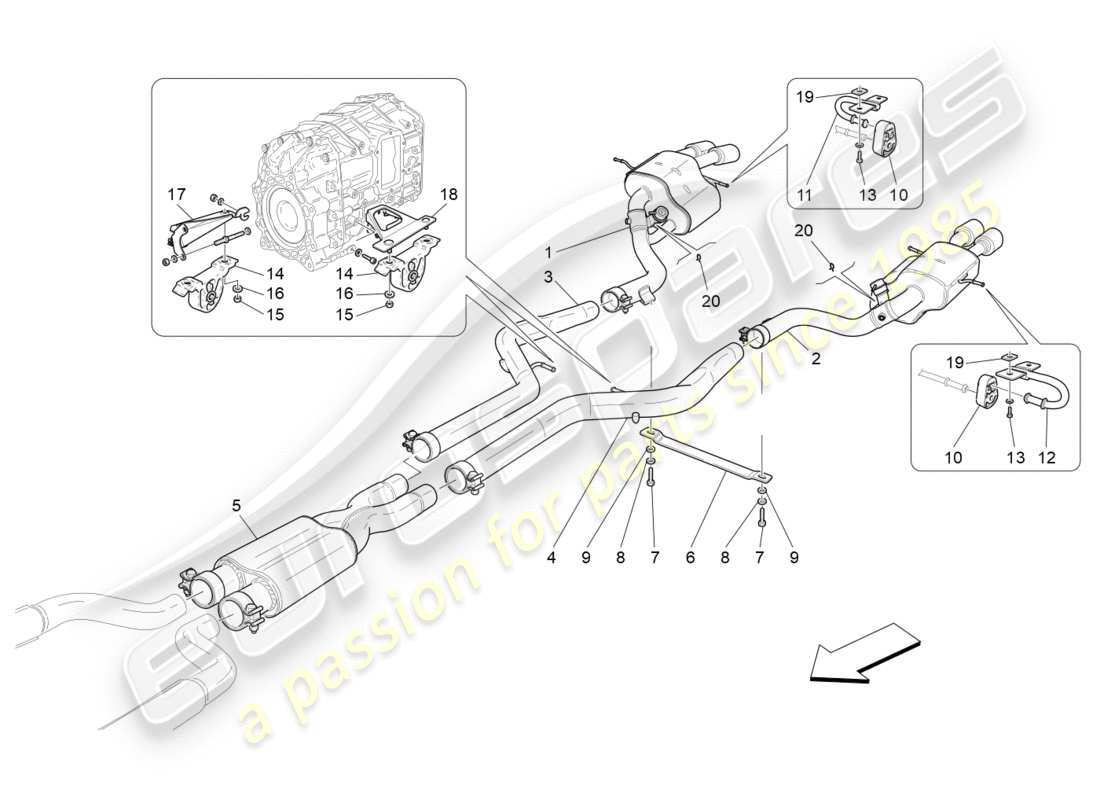 maserati granturismo (2012) silencers part diagram