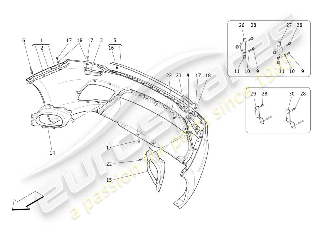 maserati granturismo s (2018) rear bumper part diagram