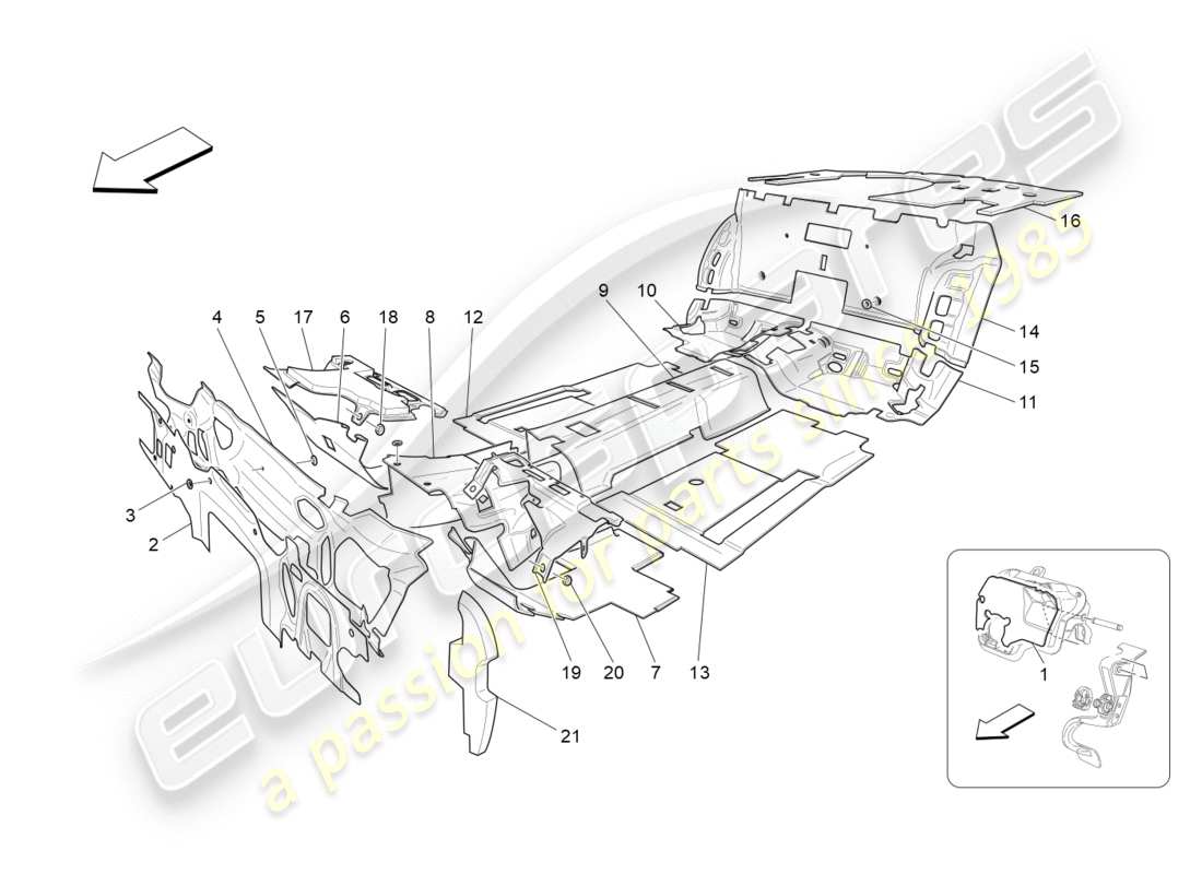 maserati granturismo s (2016) sound-proofing panels inside the vehicle part diagram