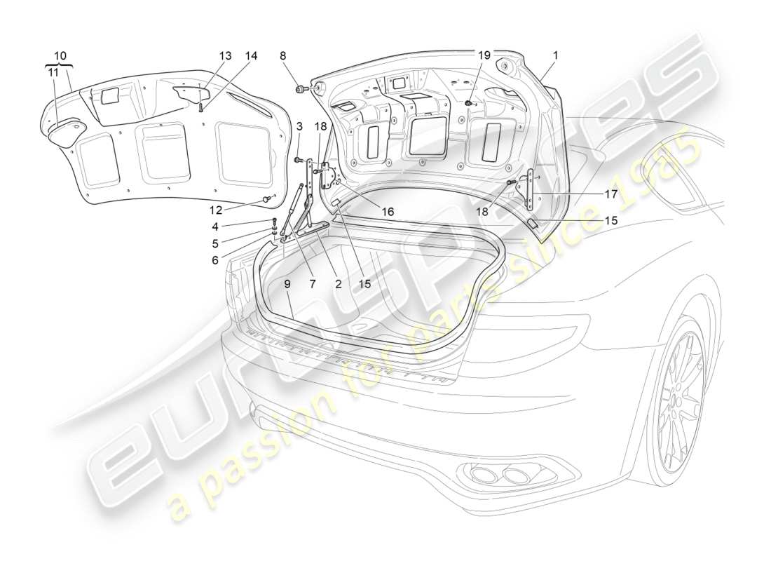 maserati granturismo (2011) rear lid part diagram