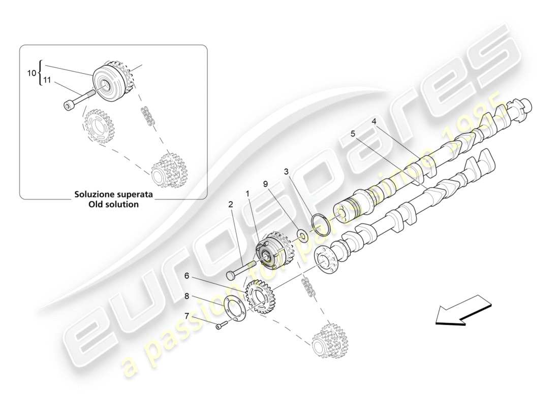 maserati granturismo (2012) rh cylinder head camshafts part diagram