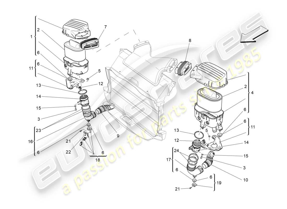 maserati qtp 3.0 bt v6 410hp (2014) air filter, air intake and ducts part diagram