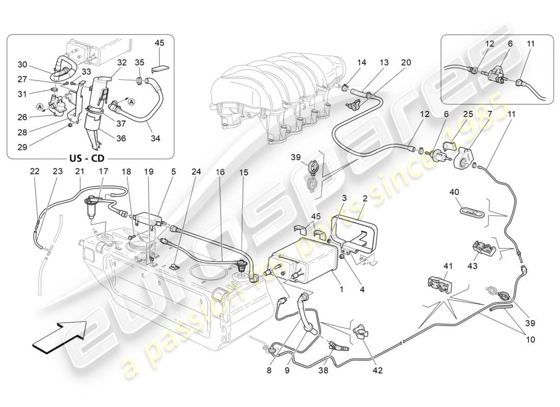 maserati granturismo s (2018) fuel vapour recirculation system part diagram