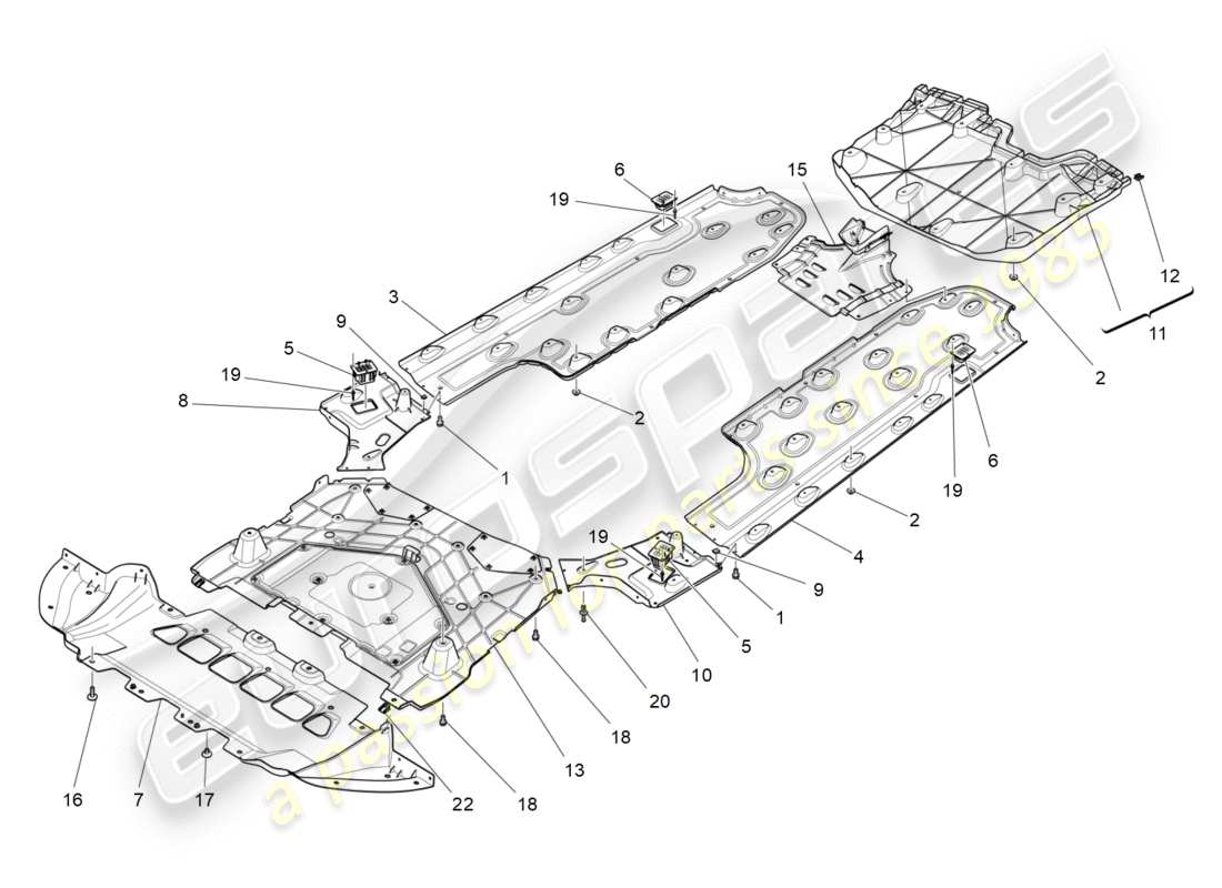 maserati qtp 3.0 bt v6 410hp (2014) underbody and underfloor guards part diagram