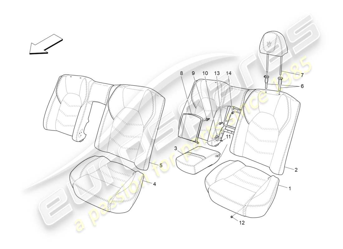 maserati granturismo s (2013) rear seats: trim panels part diagram