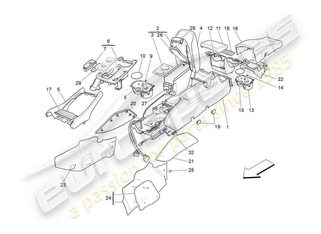 maserati granturismo s (2016) accessory console and centre console part diagram